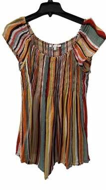DR2 Multicolor Striped Smocked Cap Sleeve Blouse Size M
